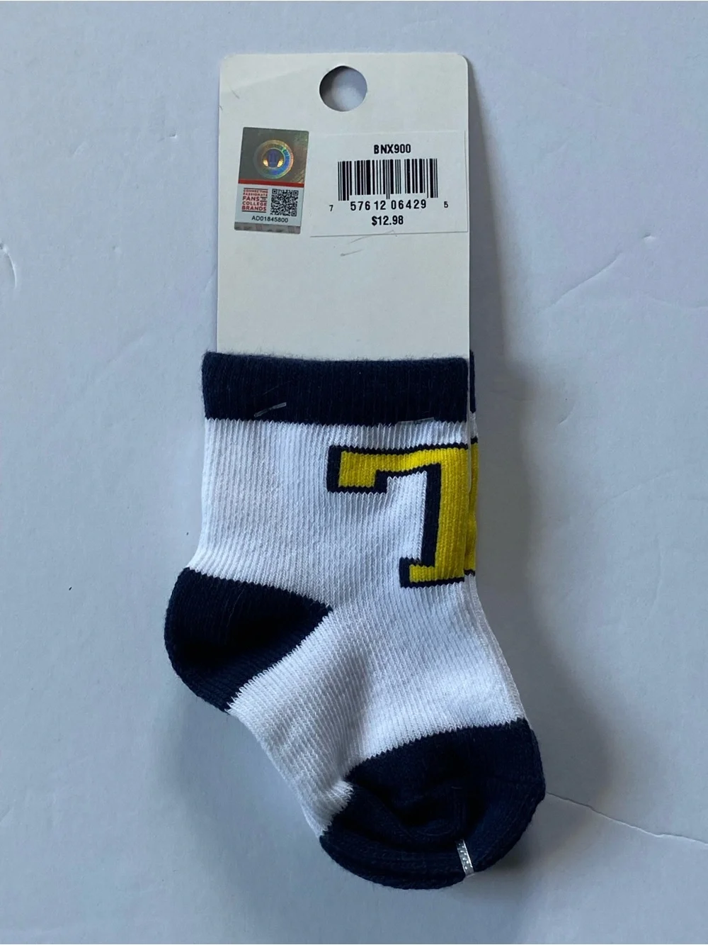 Trinity College Baby Socks 3-6 Months New Bantams Logo “T” Yellow Blue NWT